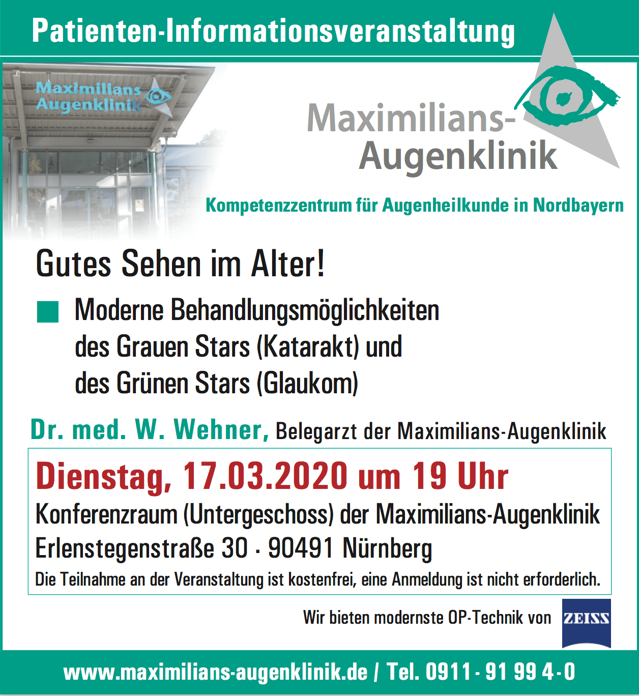 Patienten-Informationsveranstaltung: Grauer und Grüner Star